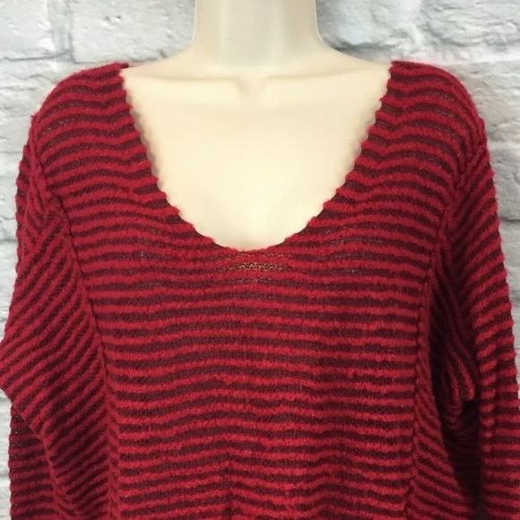 Free People Bumble Bee Red Striped V-Neck Sweater - Picture 4 of 7
